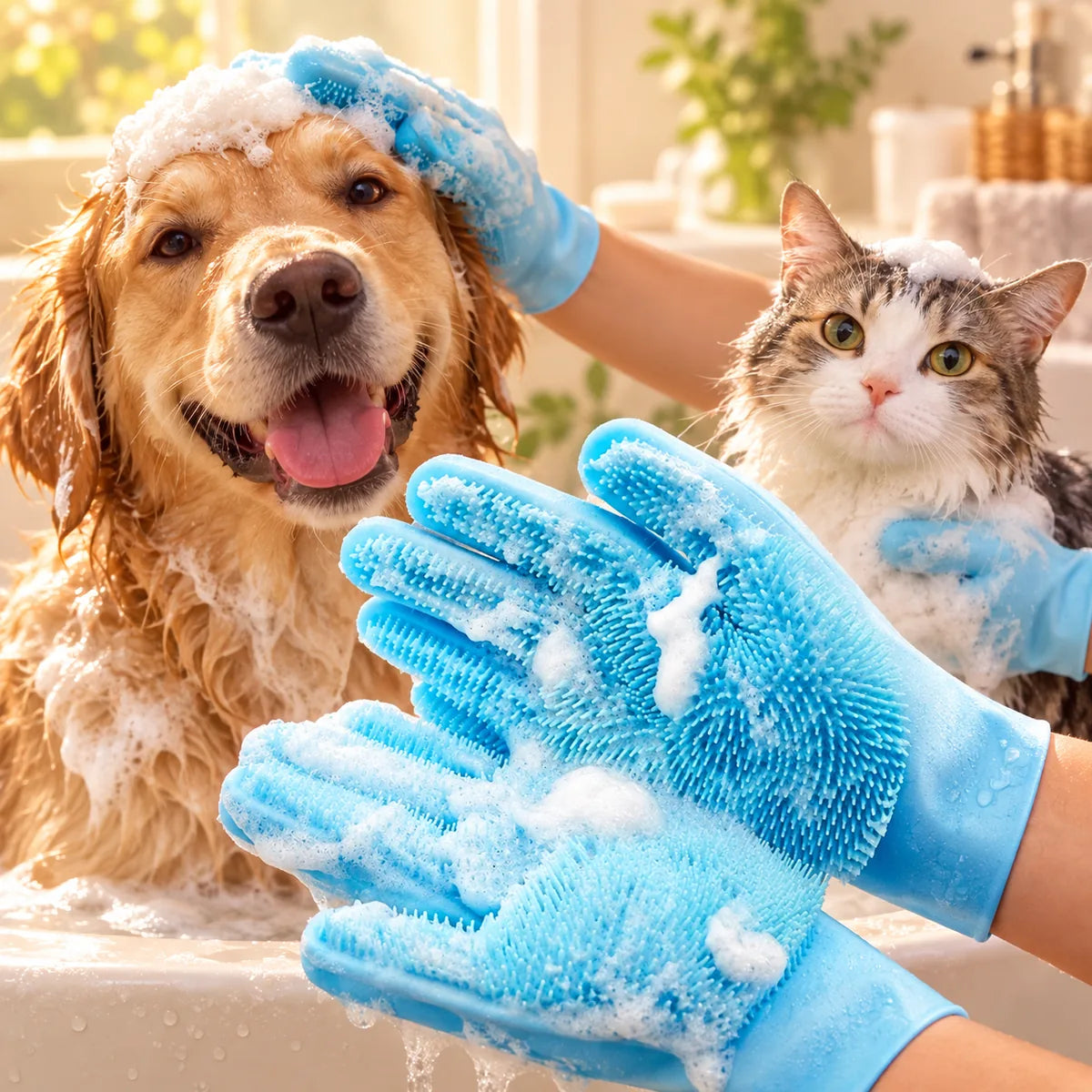 Anti-Bite Silicone Pet Bathing Gloves – Soothing Massage Deshedding Fur Cleaning Mitts