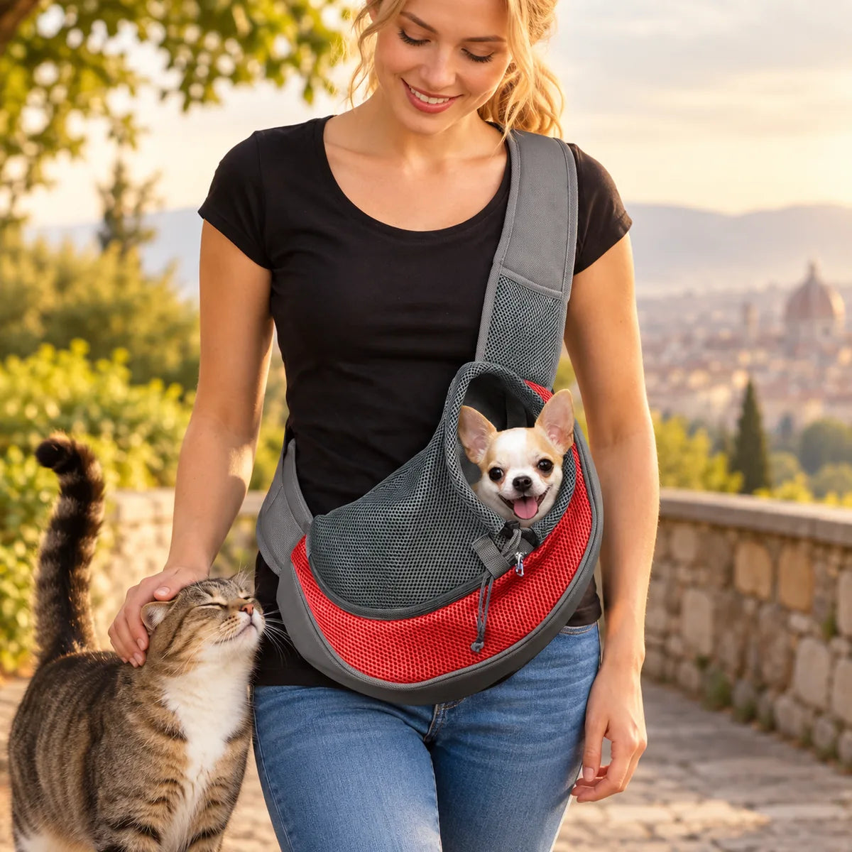 Reflective Safety Hands-Free Pet Carrier – Breathable Mesh Adjustable Crossbody Travel Bag