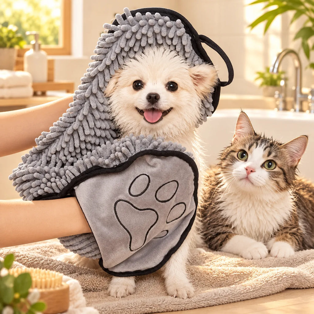 Super Absorbent Chenille Pet Bath Towel – Soft Quick-Dry Grooming Drying Blanket