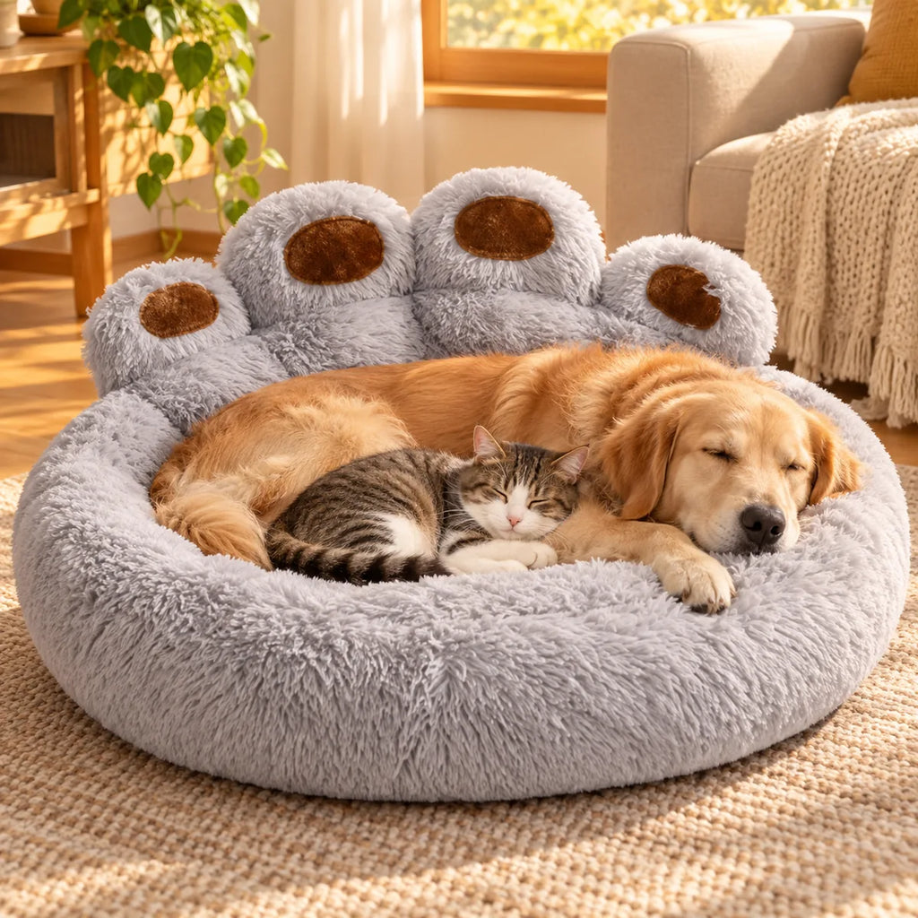 Anti-Anxiety Flannel Lazy Sofa Pet Bed – Winter Warm Washable Deep Sleep Nest