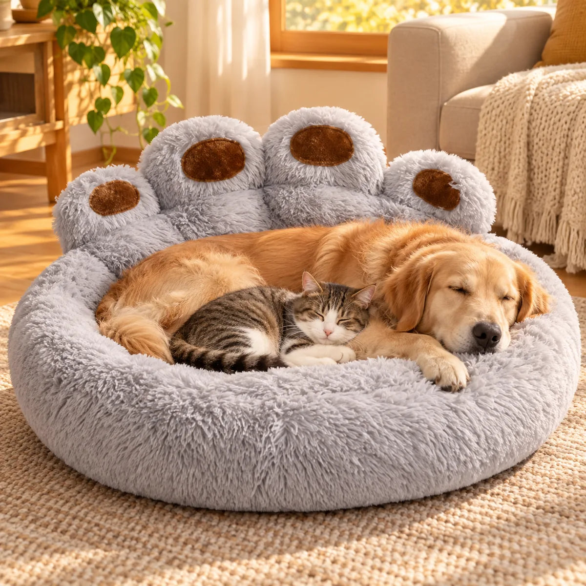 Anti-Anxiety Flannel Lazy Sofa Pet Bed – Winter Warm Washable Deep Sleep Nest