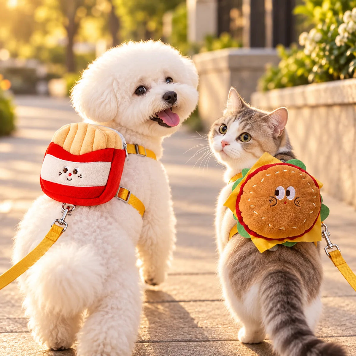Cute Fast Food Backpack Harness Vest – Whimsical Cat And Dog Safety Walking Set
