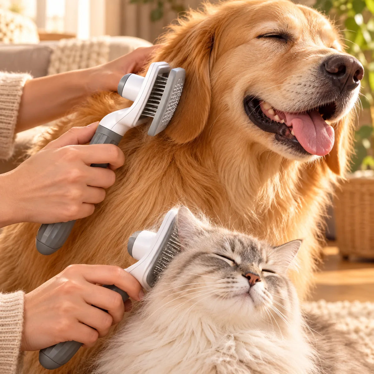 Dual-Sided Stainless Steel Pet Grooming Comb – No-Scratch Detangling Hair Deshedding Brush