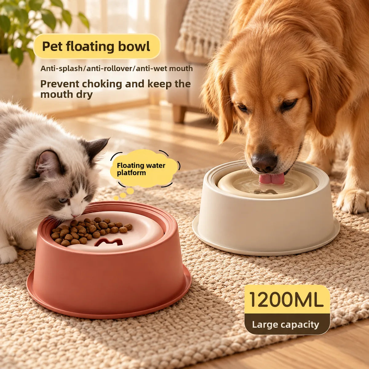 No-Spill Floating Pet Water Bowl – Anti-Gulp Dry Mouth Splash-Proof Drinking Station