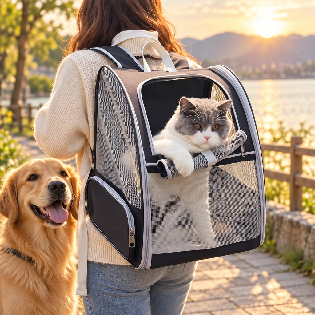 Foldable Breathable Dual Shoulder Pet Carrier – Balanced Travel Backpack For Small Dogs
