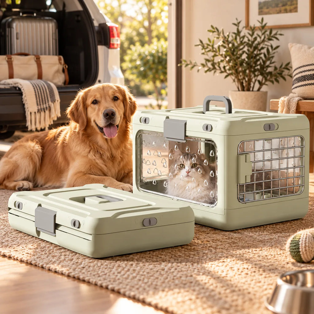 Foldable Thickened Plastic Pet Travel Cage – Space-Saving Airline Approved Multi-Pet Carrier