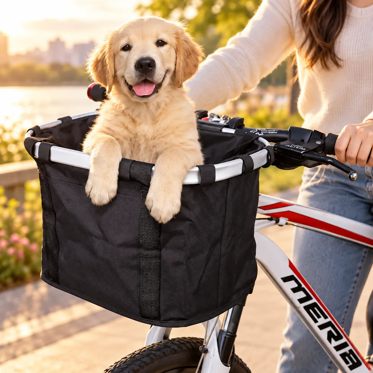 Foldable Bicycle Pet Basket Carrier – Universal 600D Oxford Aluminum Frame Cargo Tote