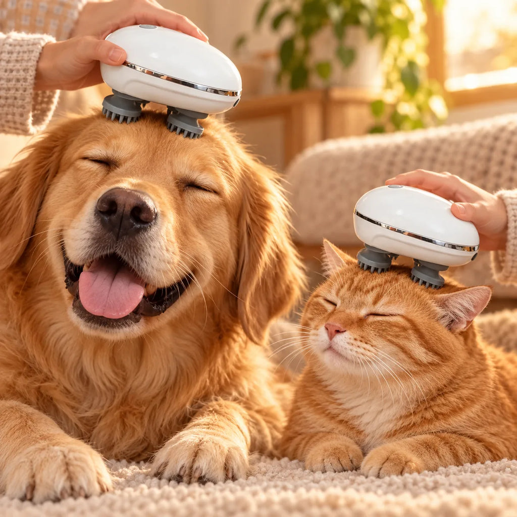 Smart Cordless Pet Head Massager – 3 adjustable intensity levels Rechargeable Silicone Stress Relief Scrubber