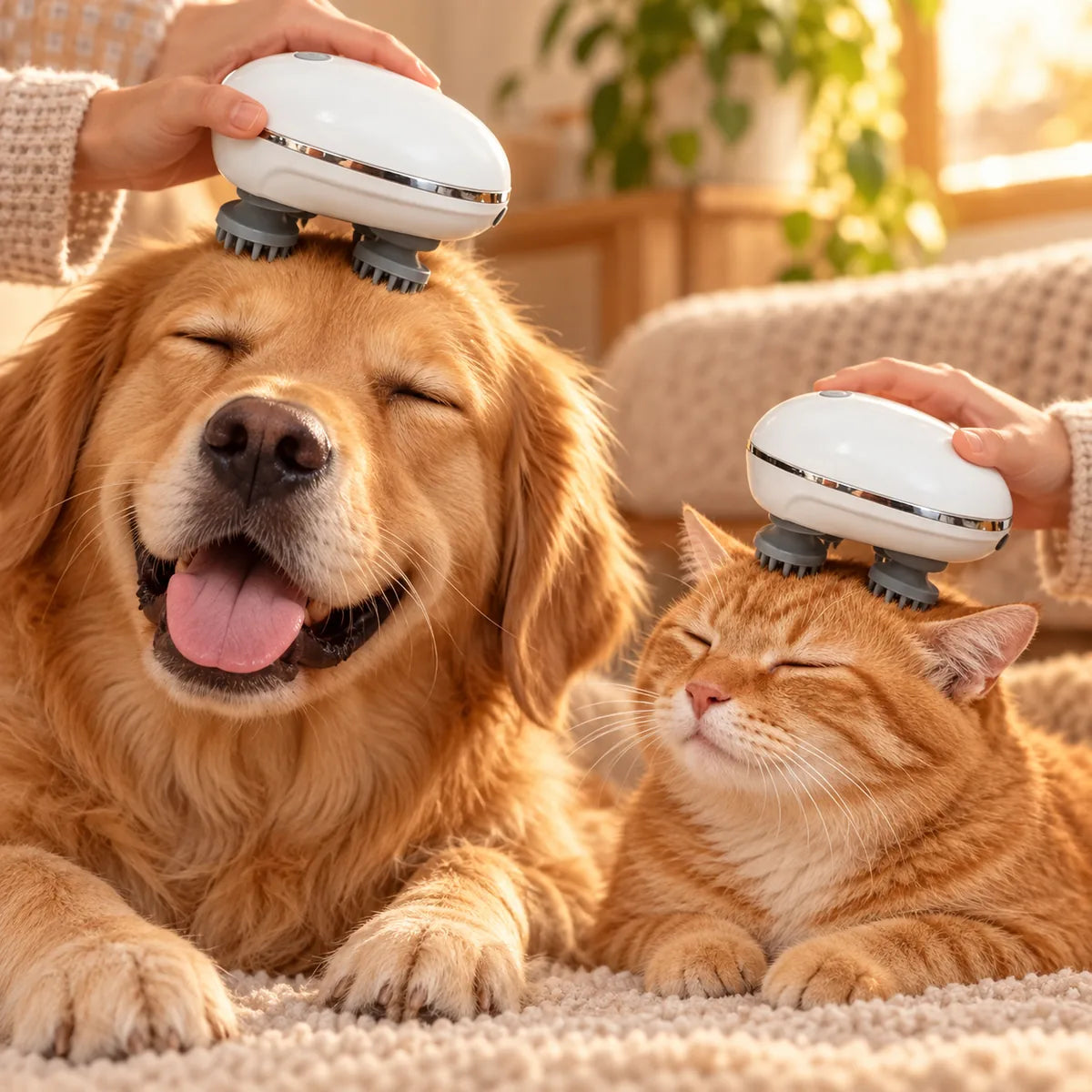 Smart Cordless Pet Head Massager – 3 adjustable intensity levels Rechargeable Silicone Stress Relief Scrubber