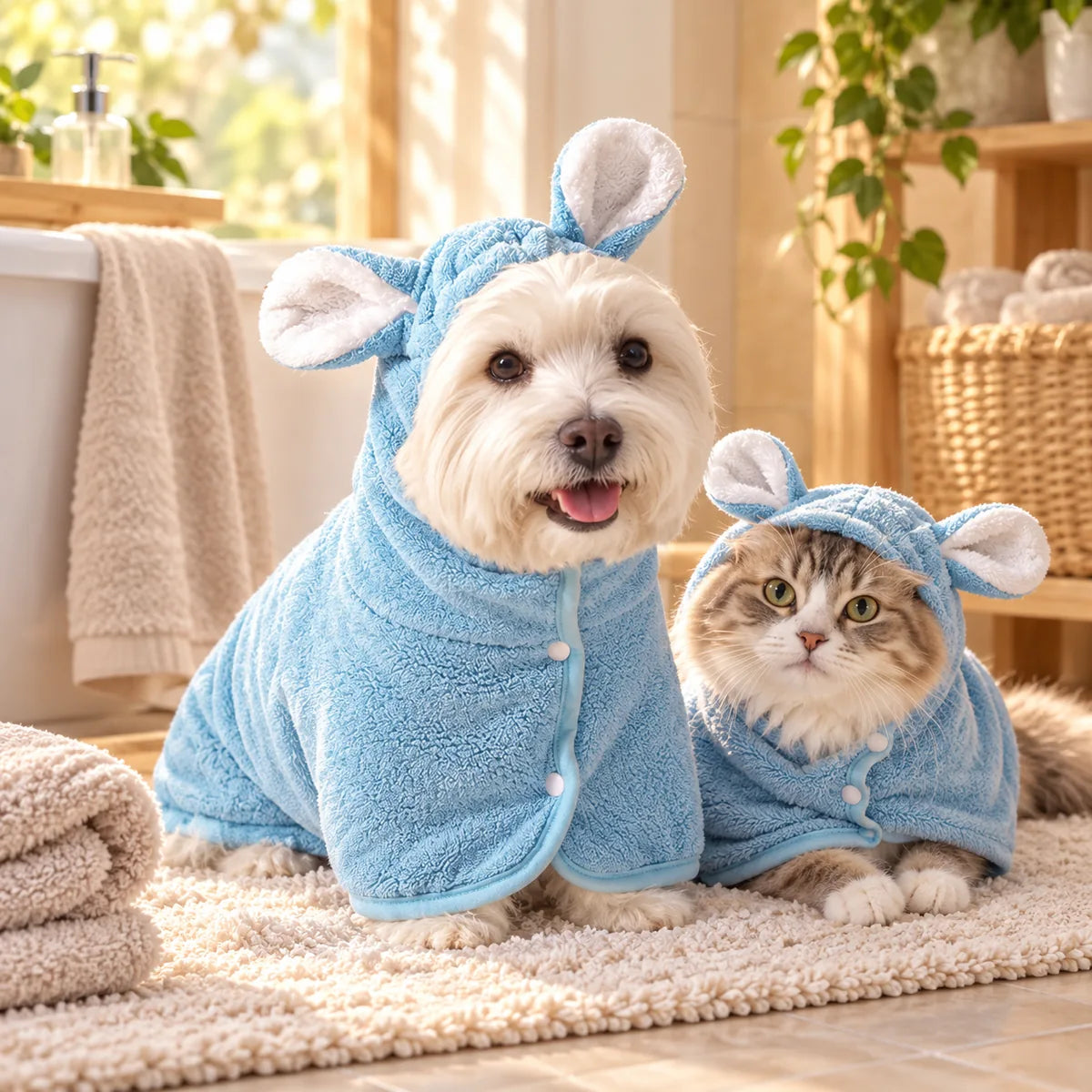 Quick-Drying Hooded Pet Bath Towel – Ultra-Absorbent Soft Coral Fleece Wrap