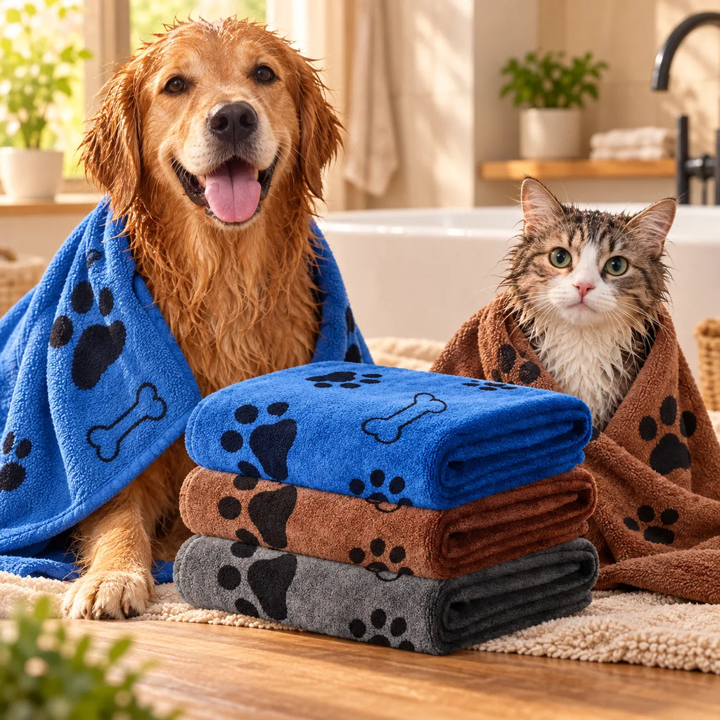 High-Density Microfiber Pet Bath Towel – Rapid-Dry Antibacterial Absorbent Grooming Blanket