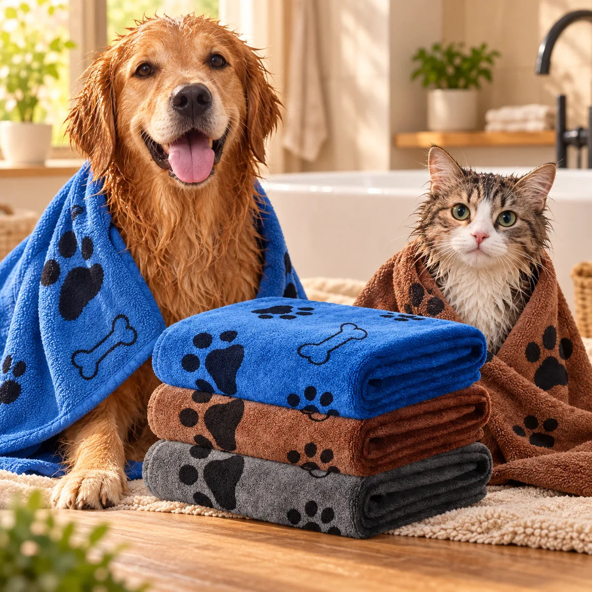High-Density Microfiber Pet Bath Towel – Rapid-Dry Antibacterial Absorbent Grooming Blanket