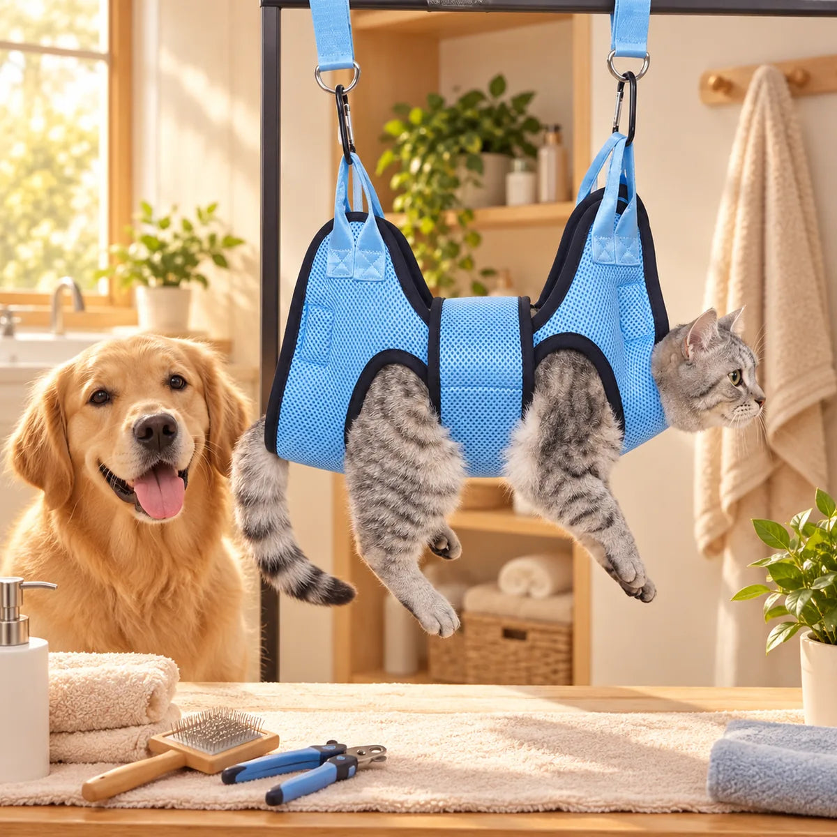 Multi-Purpose Pet Grooming Restraint Hammock – Safe Nail Trimming Medicine Administration Sling