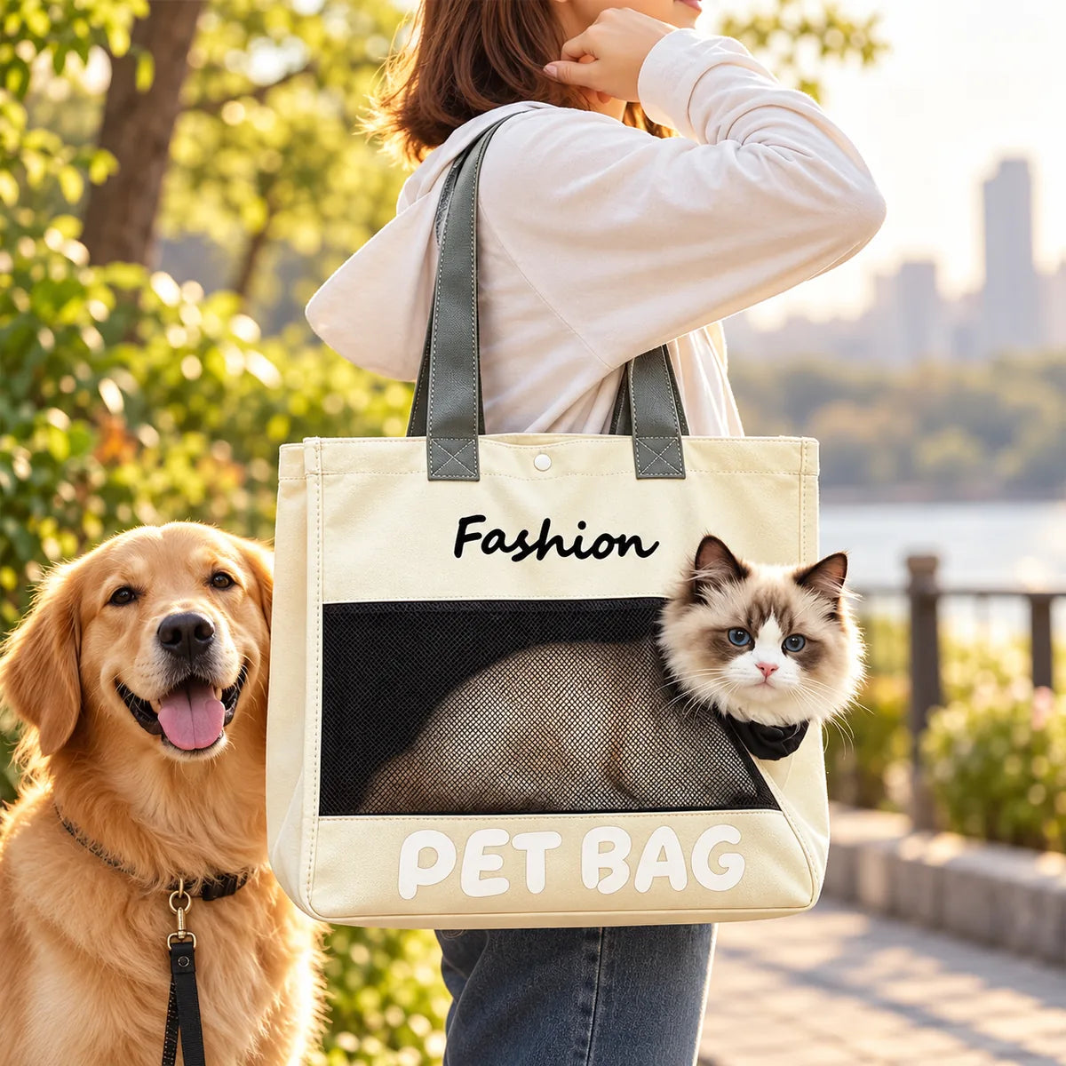 Large-Capacity Breathable Mesh Pet Carrier – Hands-Free Crossbody Travel Shoulder Bag