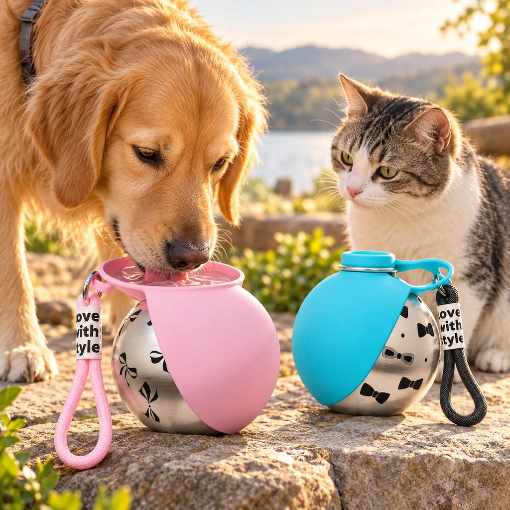 Foldable Stainless Steel Pet Water Bottle – Portable Leak-Proof Travel Drinking Dispenser