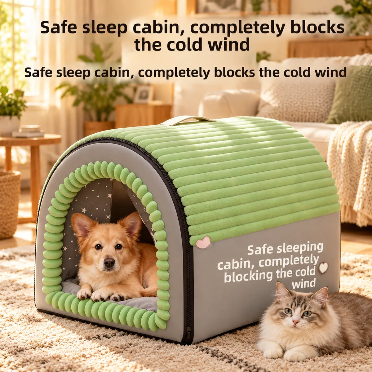 Enclosed Anti-Anxiety Washable Pet Cave Bed – Removable All-Season Insulating Lounger