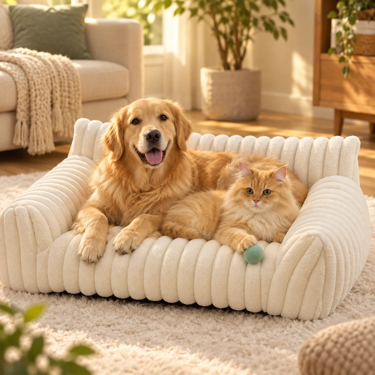 Anti-Anxiety Washable Plush Pet Sofa Bed – Removable All-Season Calming Couch Lounger
