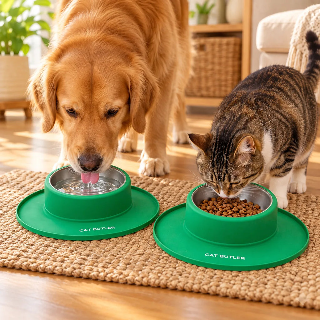Anti-Slip Dual Silicone Pet Bowl – No-Spill Elevated Food And Water Mat Station