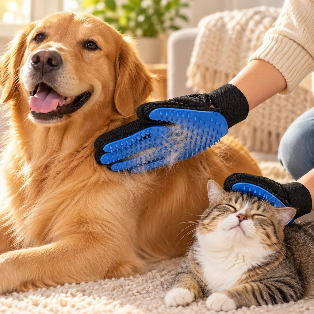 Silicone Magic Pet Hair Removal Glove – Calming Static Massage Fur Grooming Mitt