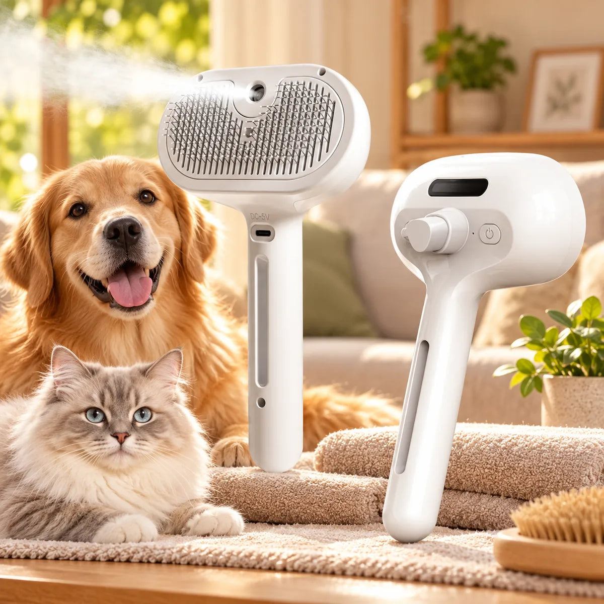 Steamy Silicone Pet Grooming Brush – 3-in-1 Spray Massage Hair Deshedding Comb