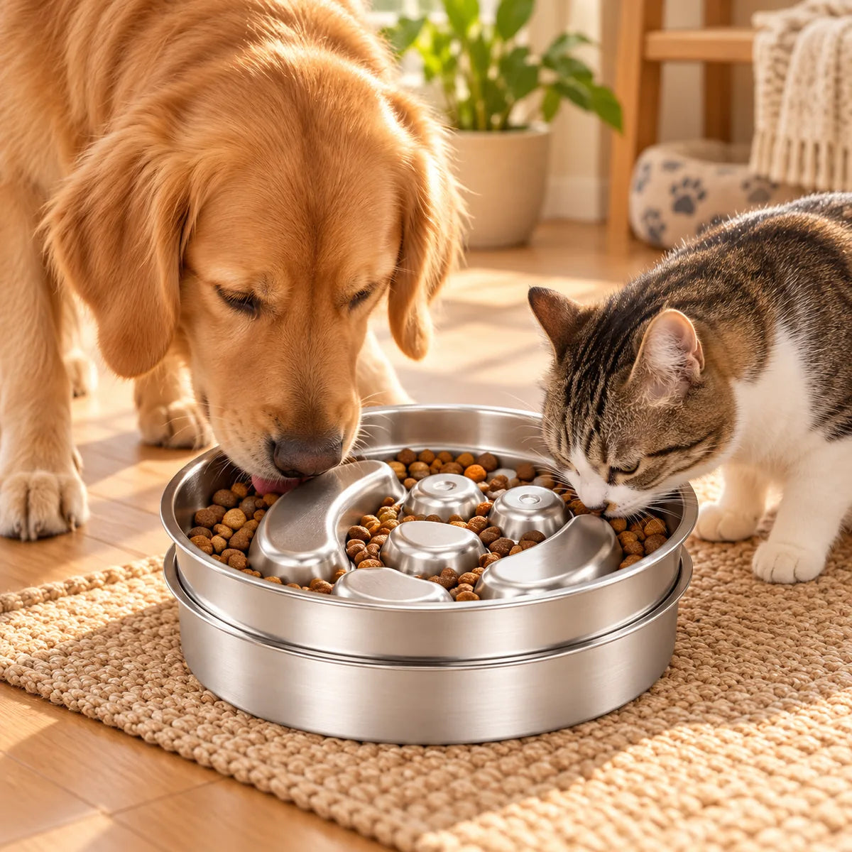 Heavy-Duty Stainless Steel Slow Feeder Bowl – No-Slip Rust-Resistant Anti-Choke Meal Station