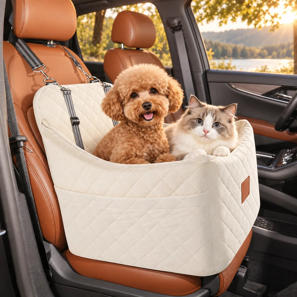 Washable Elevated Base Pet Car Bed – Detachable Breathable Multi-Surface Travel Seat