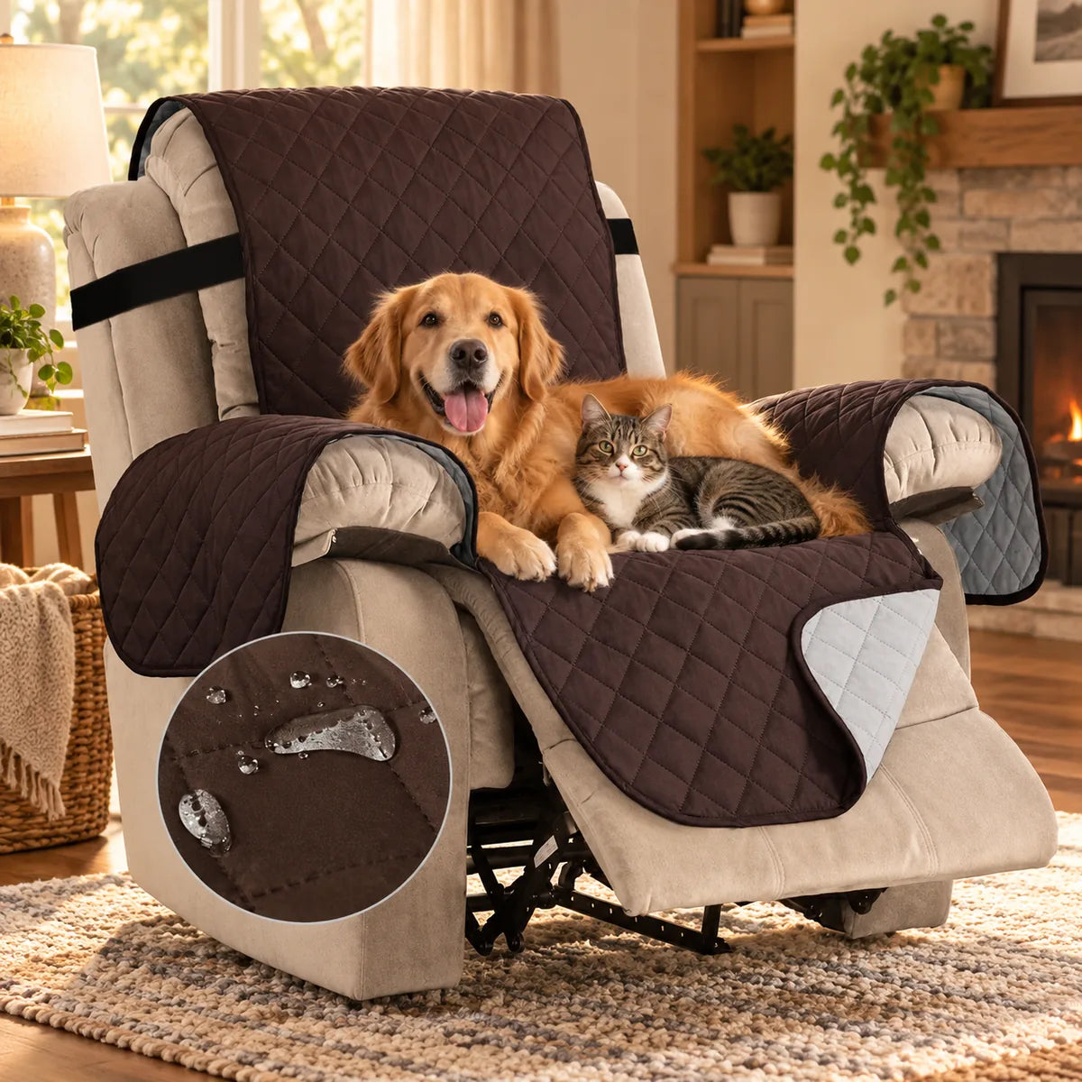Waterproof Recliner Sofa Protective Cover – Stretch Universal Non-Stick Fur Pet Cushion