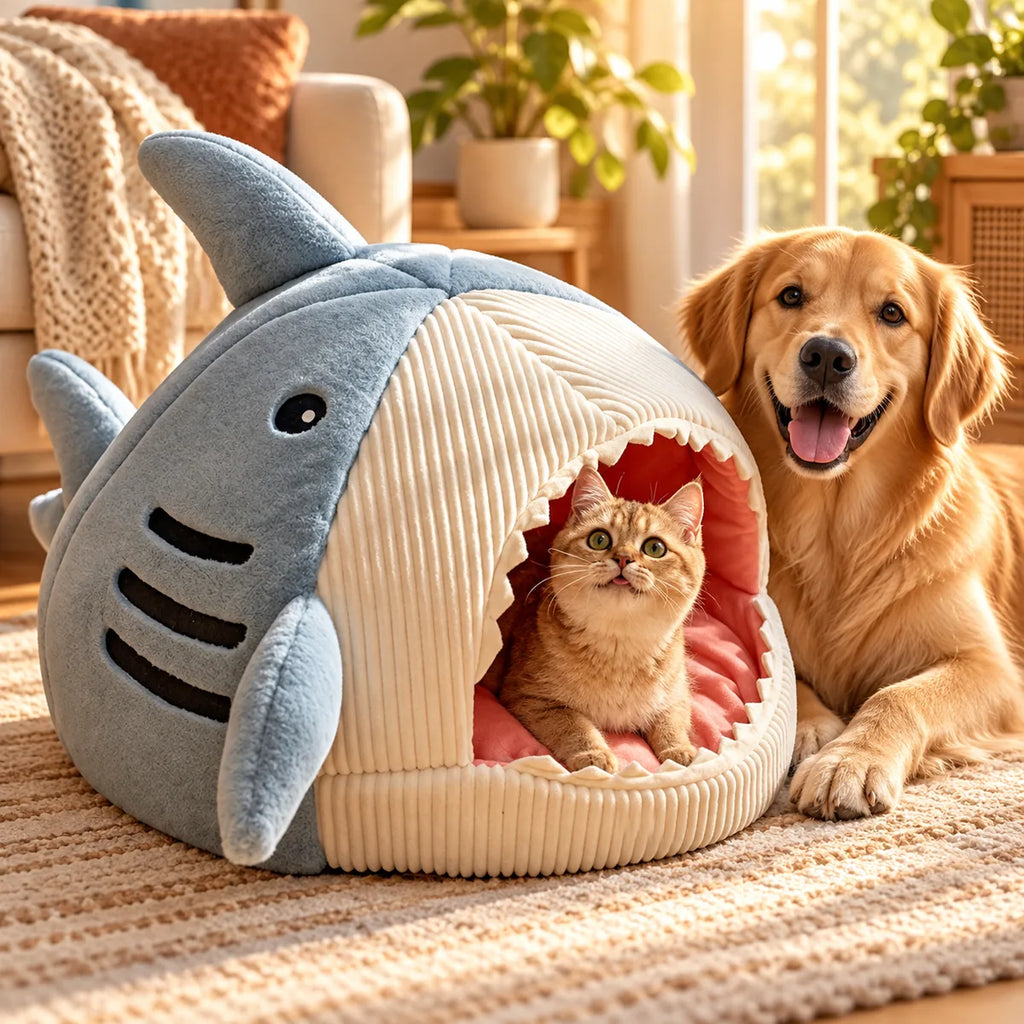Anti-Anxiety Shark Shaped Pet Cave House – Enclosed Winter Warm All-Season Lounger Nest