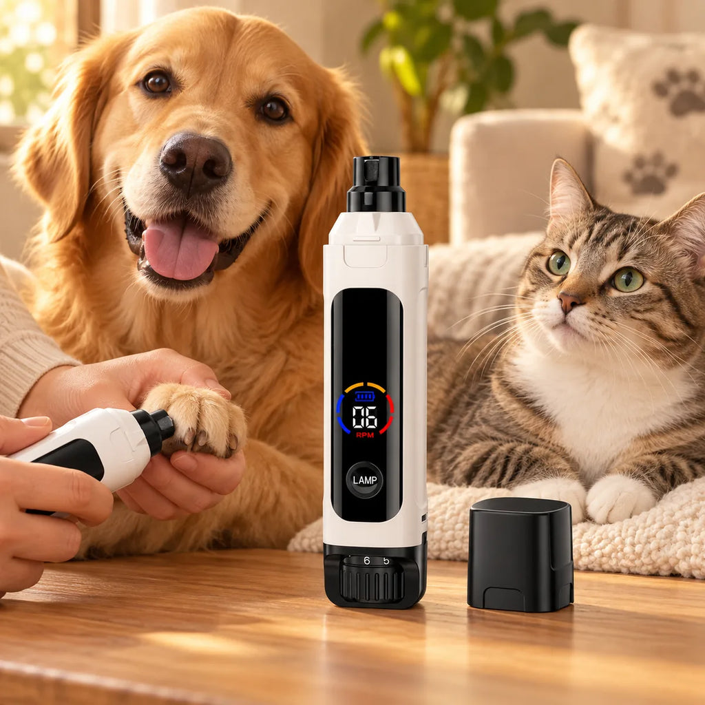 Smart LED Screen Pet Nail Grinder – Cordless USB Rechargeable Safety Paw Trimmer