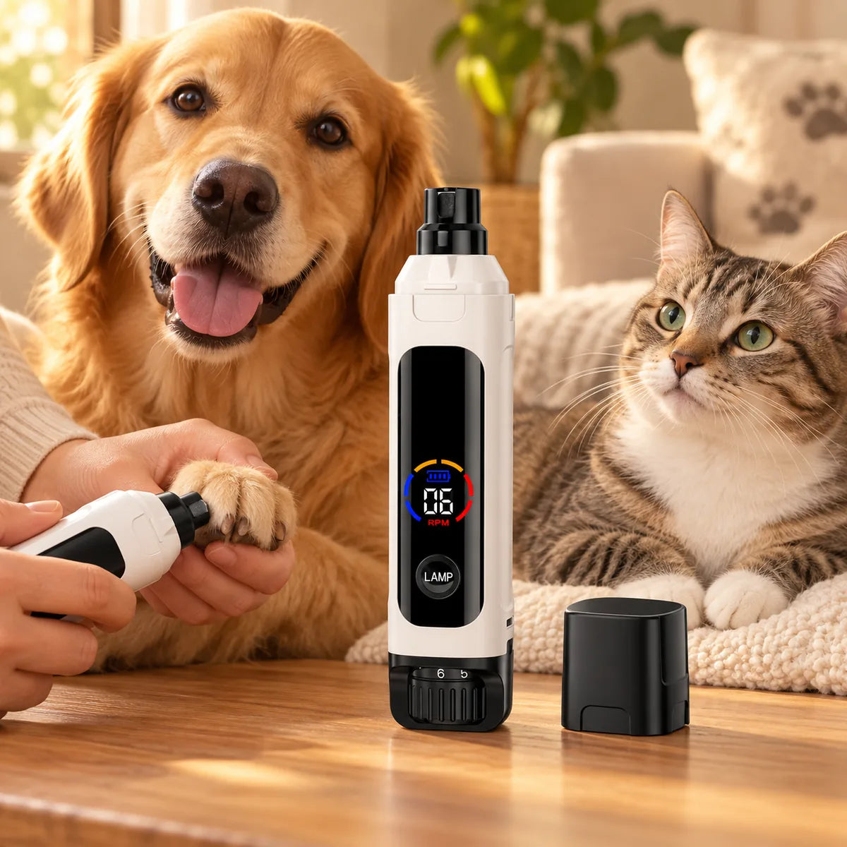 Smart LED Screen Pet Nail Grinder – Cordless USB Rechargeable Safety Paw Trimmer