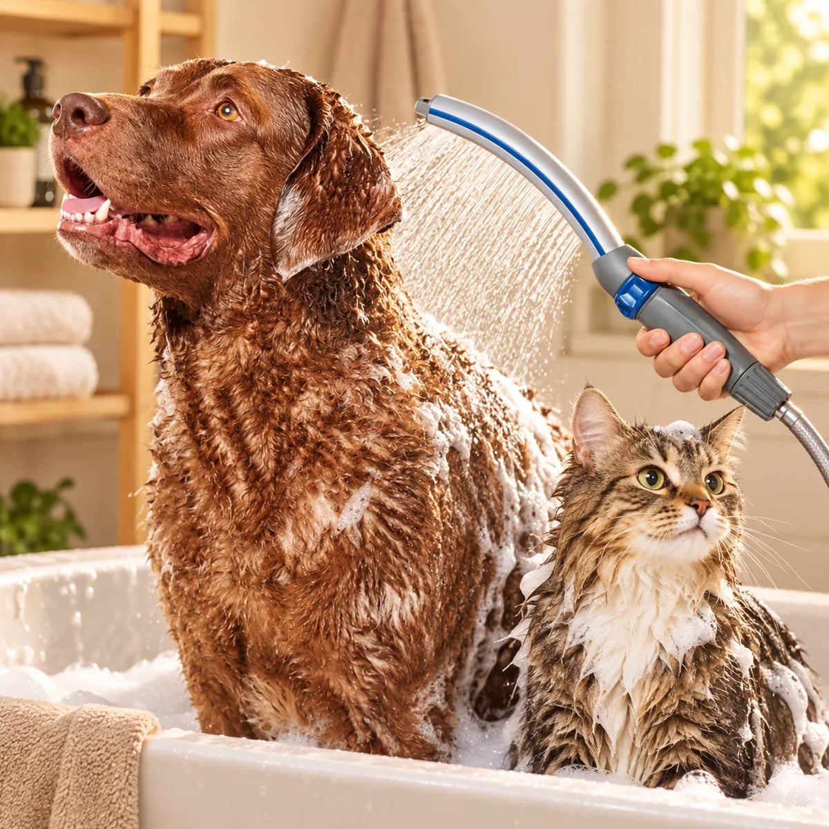 Adjustable Flow Pet Shower Attachment Set – Built-In Filtration Massage Grooming Sprayer