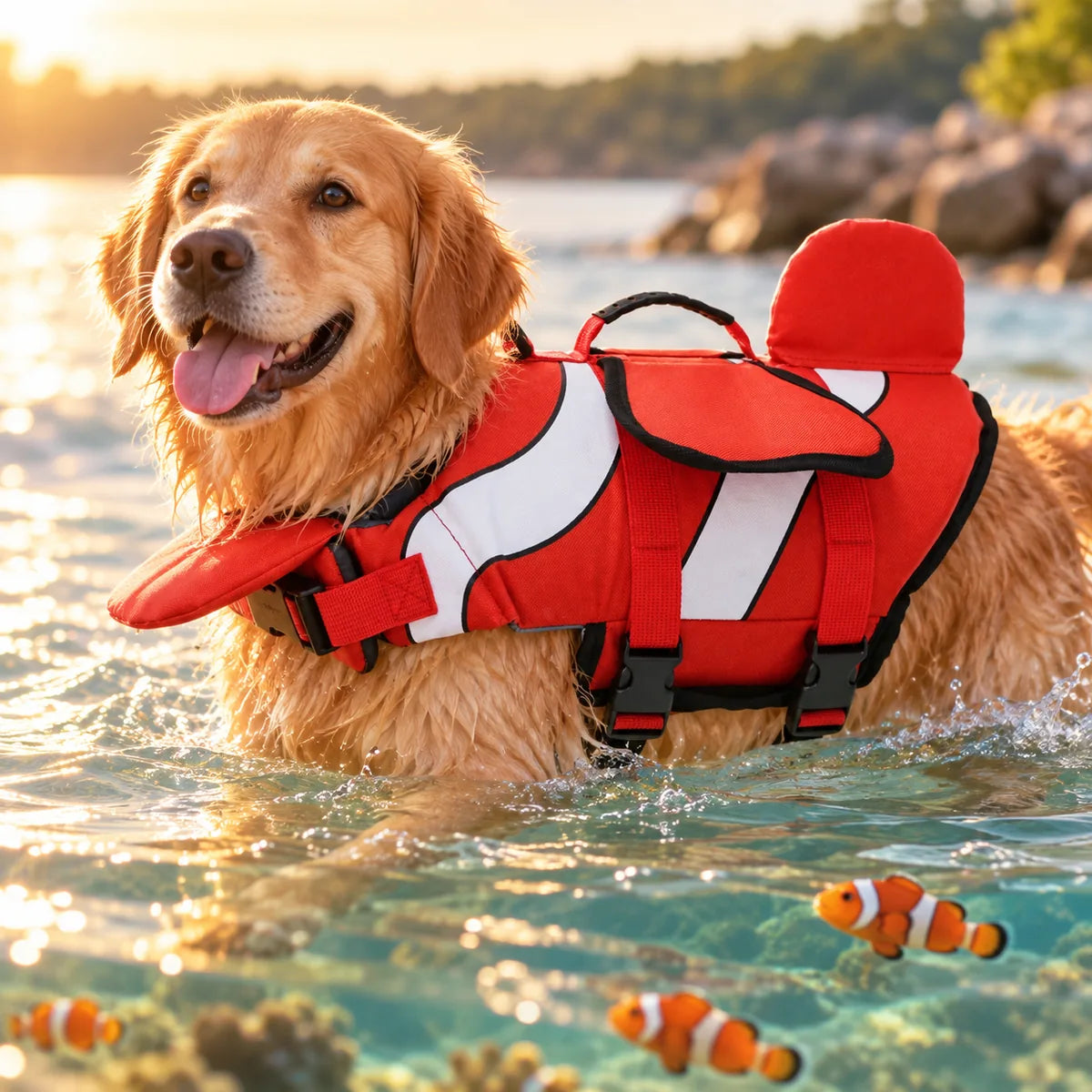 Clownfish Floating Dog Life Jacket – High-Buoyancy Safety Swim Vest For Water Activities