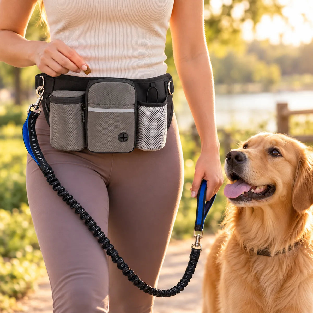 Hands-Free Reflective Dog Training Waist Bag – Elastic Shock-Absorbing Leash Snack Pouch