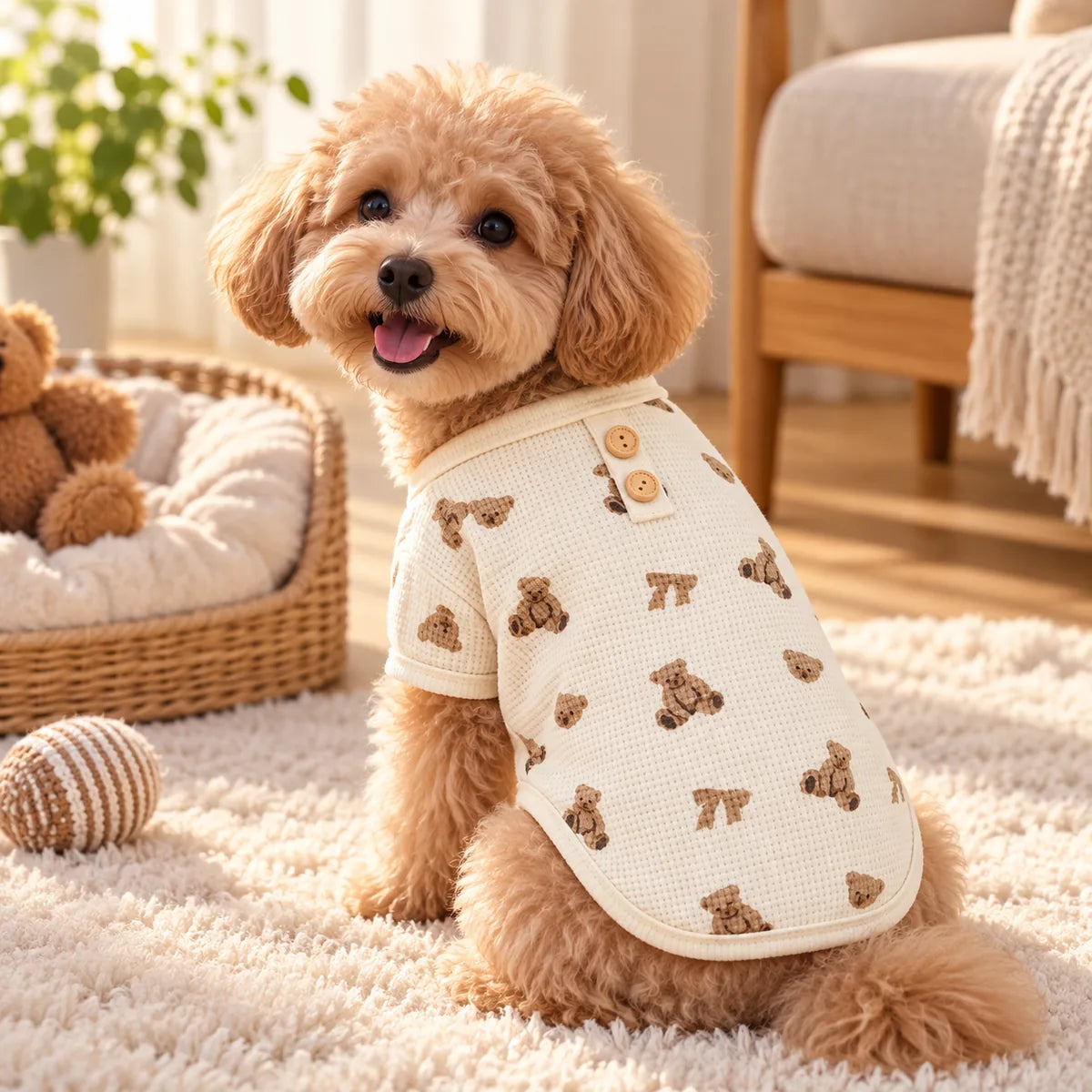 Cozy Waffle-Knit Pet Lounge Pajamas – Soft Breathable All-Season Home Wear Onesie