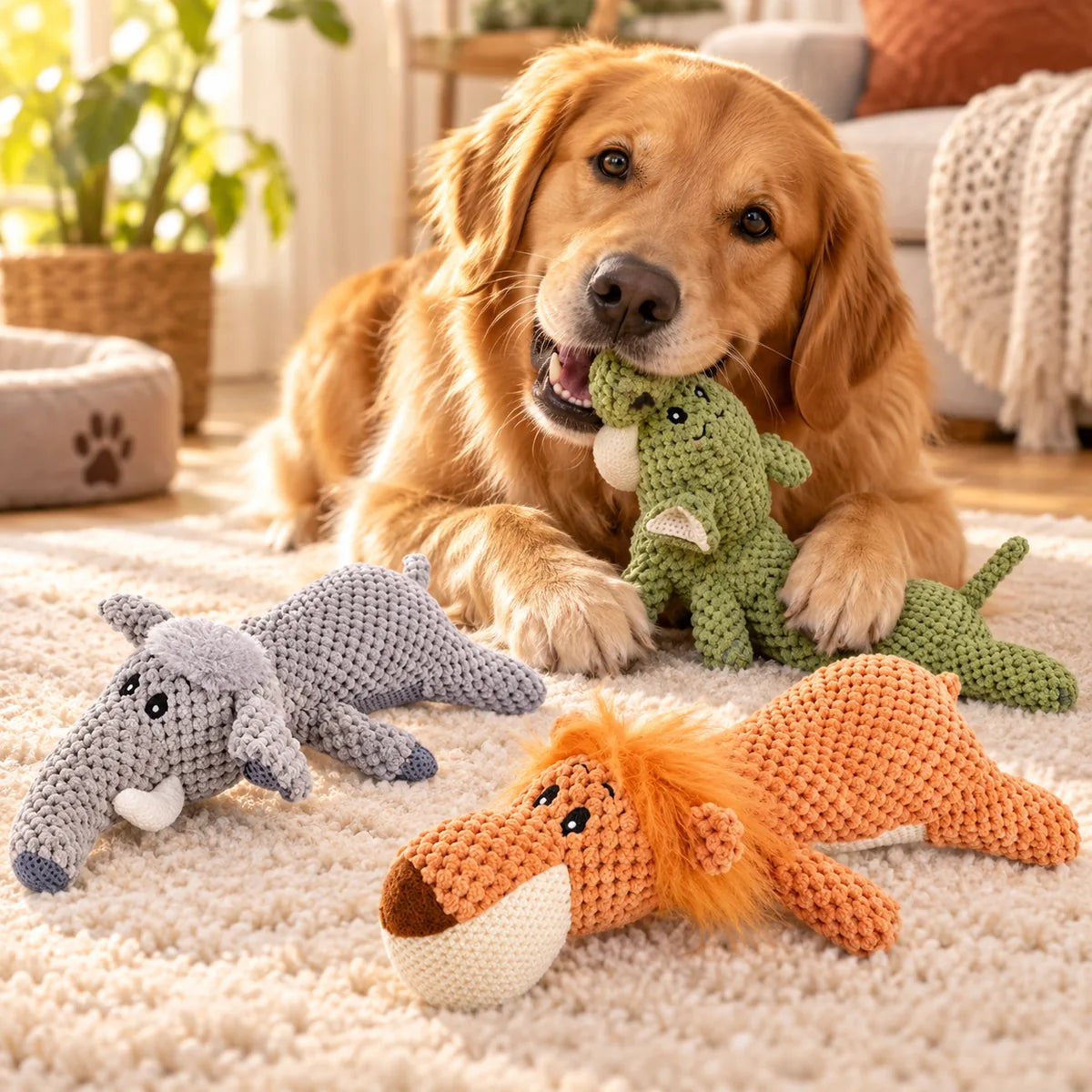 Plush Squeaky Corn-Lint Dog Toy – Heavy-Duty Molar Teething Animal Boredom Relief