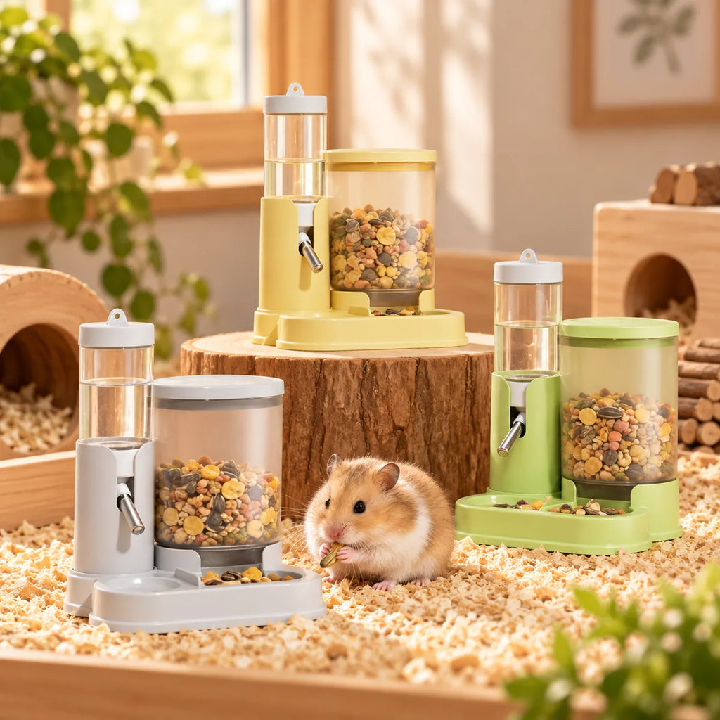 2-in-1 Automatic Hamster Food Feeder Waterer – Anti-Spill Small Pet Dispenser Station
