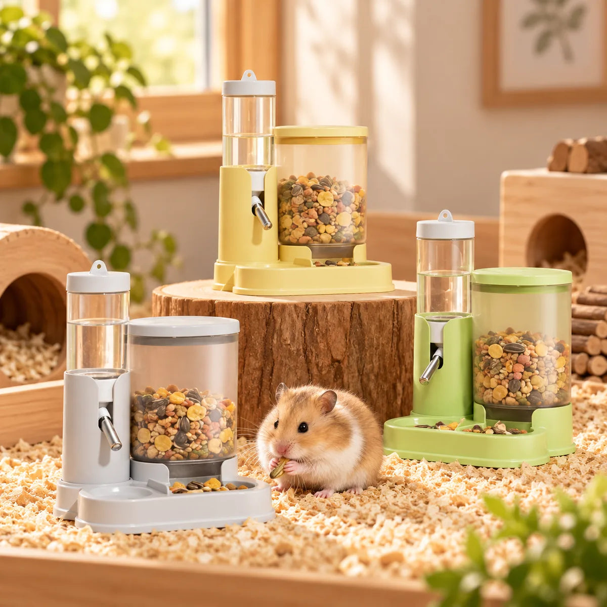 2-in-1 Automatic Hamster Food Feeder Waterer – Anti-Spill Small Pet Dispenser Station