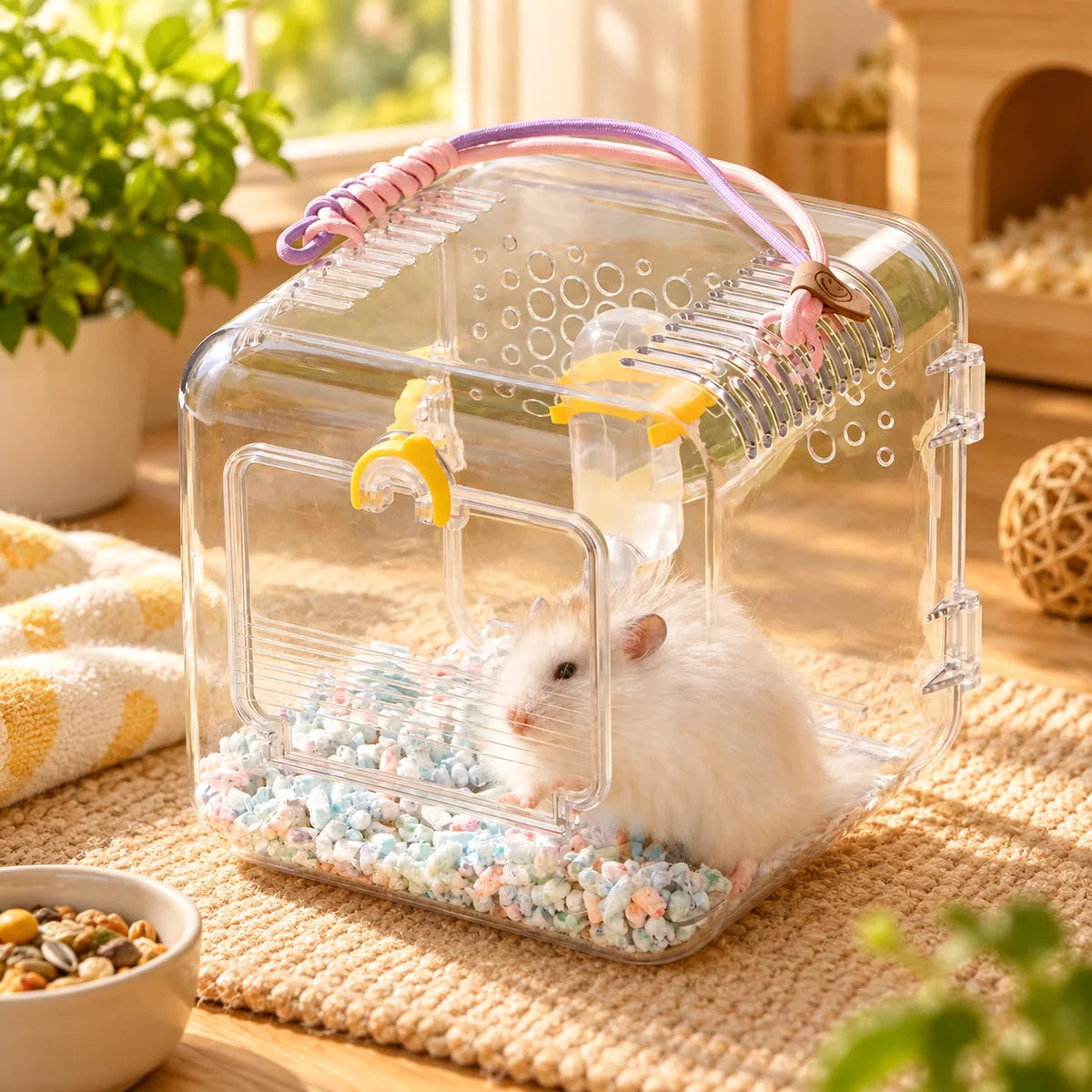 Portable Clear Panoramic Hamster Travel Cage – Lightweight Ventilation Small Pet Carrier