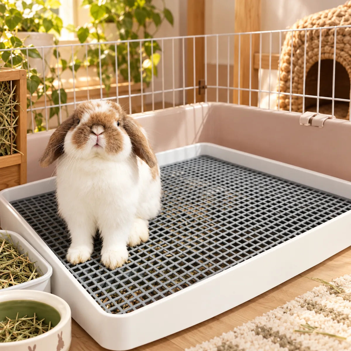 Anti-Splash Rabbit Litter Box Fence – Detachable Easy-Clean Small Pet Trainer Tray