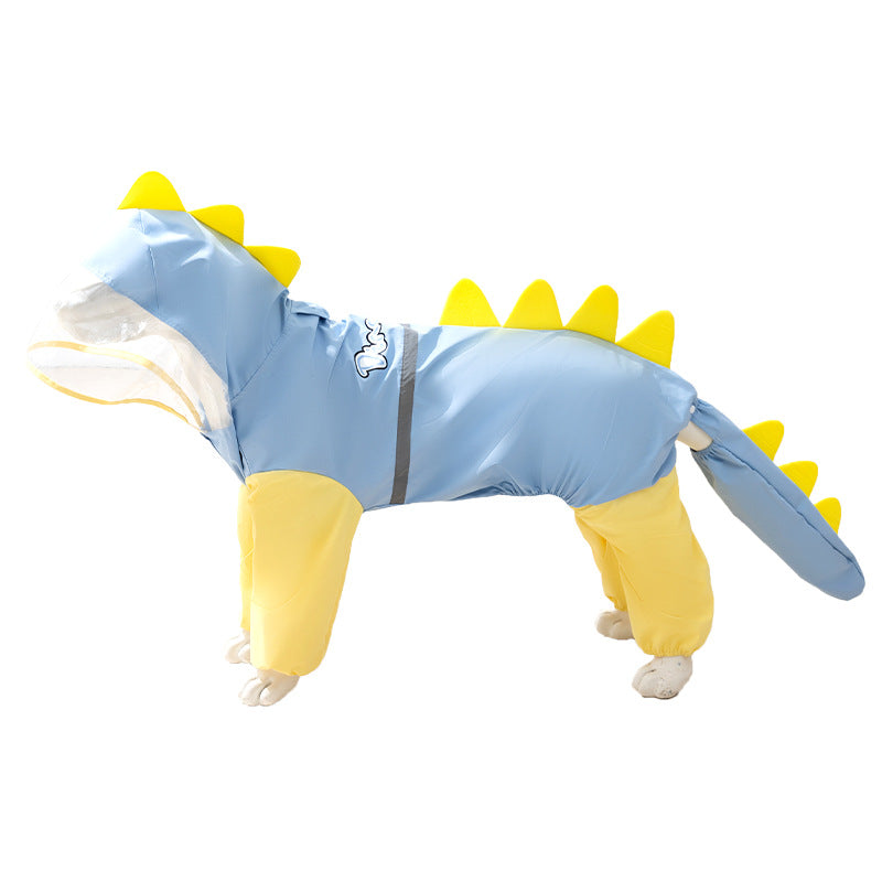 Full-Body Waterproof Dinosaur Pet Raincoat – Four-Legged 3D Tail All-Weather Storm Hoodie