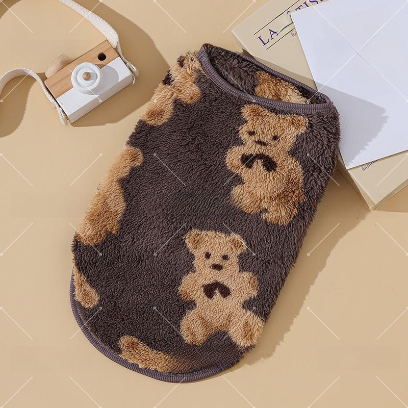 Cozy Fleece-Lined Bear Theme Dog Vest – Soft Warm Home Lounge Wear