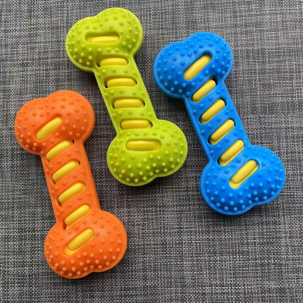Heavy-Duty Squeaky Bone Dog Toy – Indestructible Rubber Dental Health Boredom Relief