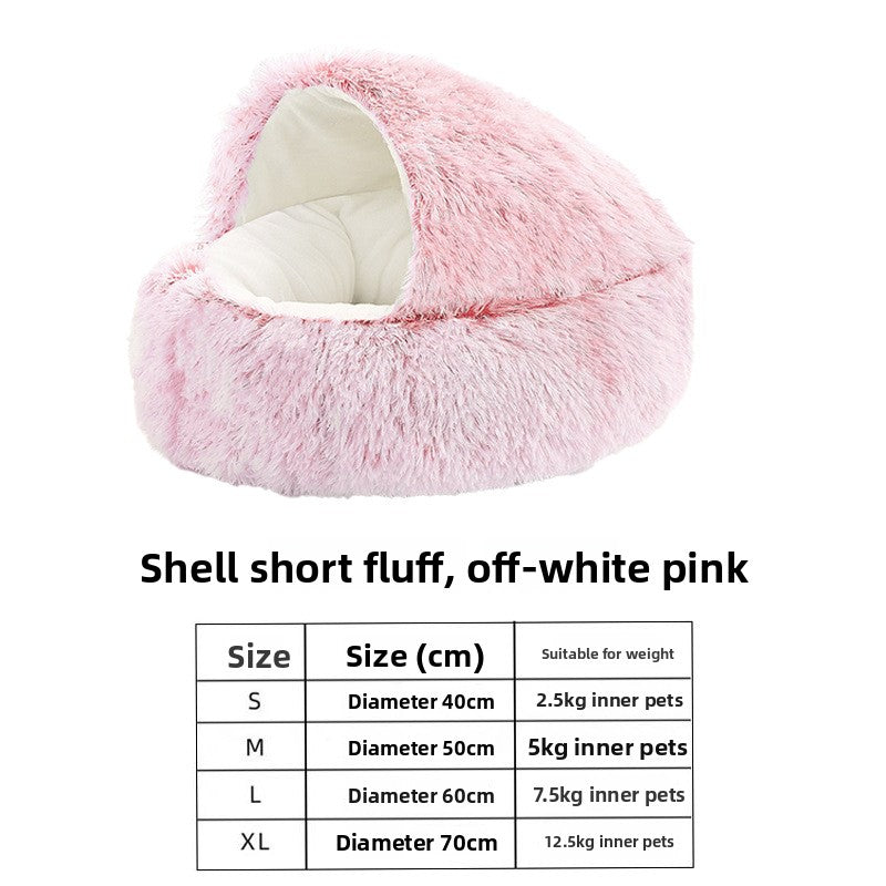 Semi-Enclosed Shell Shape Pet Cave Bed – Deep Sleep Insulating Plush Velvet Lounger