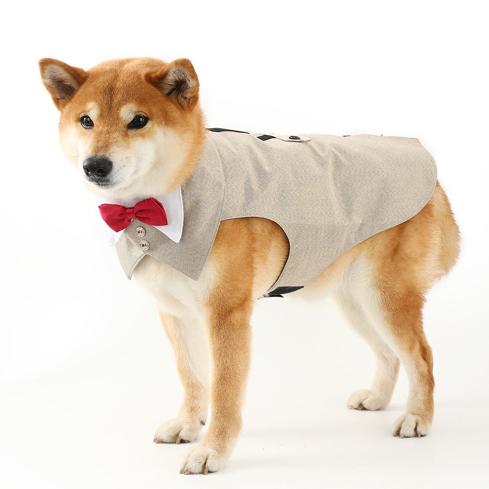 Elegant British Style Pet Dog Tuxedo Vest – Classic Formal Attire With Bow Tie