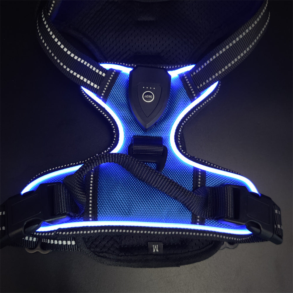 Adjustable LED Luminous Pet Chest Strap – High-Visibility Safety Night Walking Vest