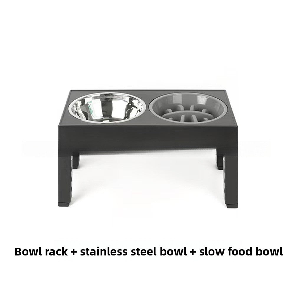 Ergonomic Adjustable Height Elevated Pet Feeder – Dual Stainless Steel Slow Food Station
