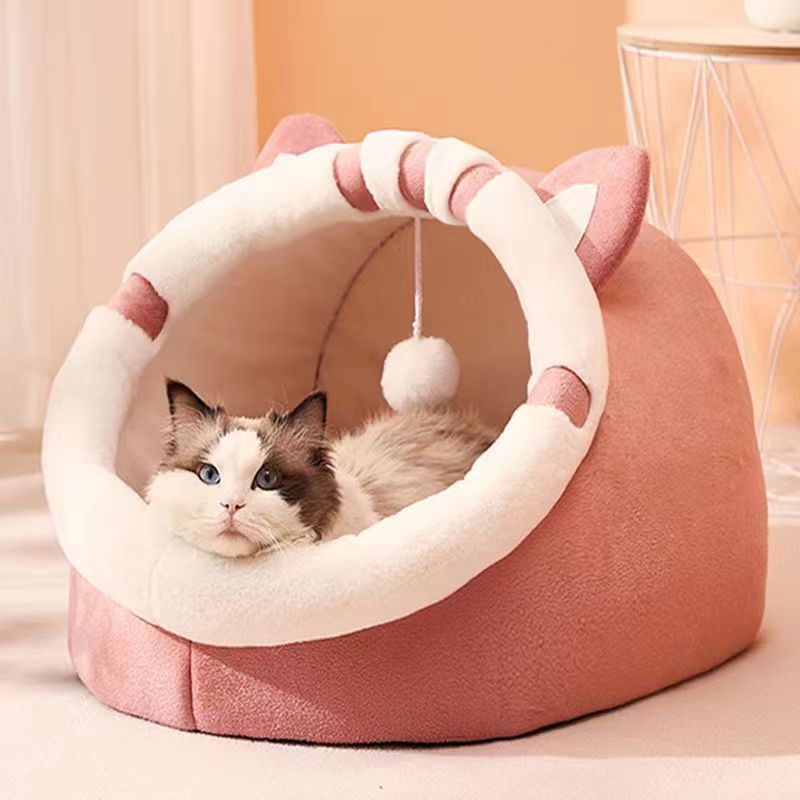 Semi-Enclosed Anti-Anxiety Winter Warm Pet Bed – Wear-Resistant All-Season Cozy Nest