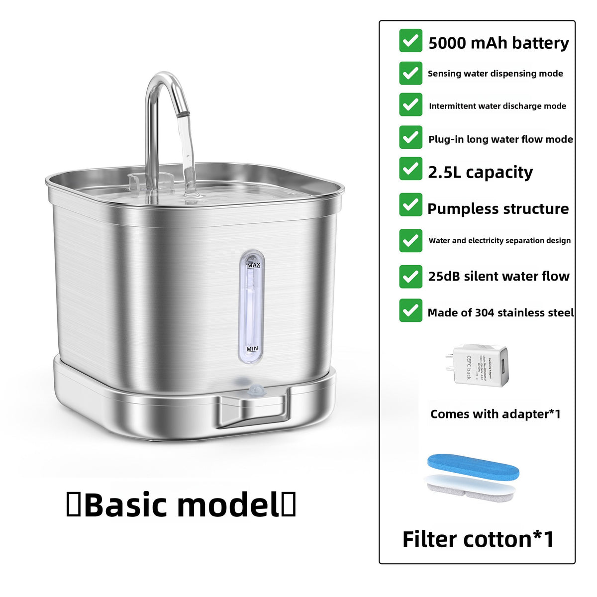 Smart Cordless Stainless Steel Cat Fountain – Wireless Automatic Flowing Water Dispenser