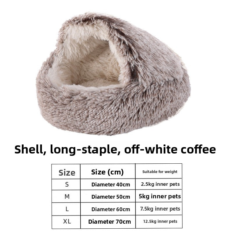 Semi-Enclosed Shell Shape Pet Cave Bed – Deep Sleep Insulating Plush Velvet Lounger