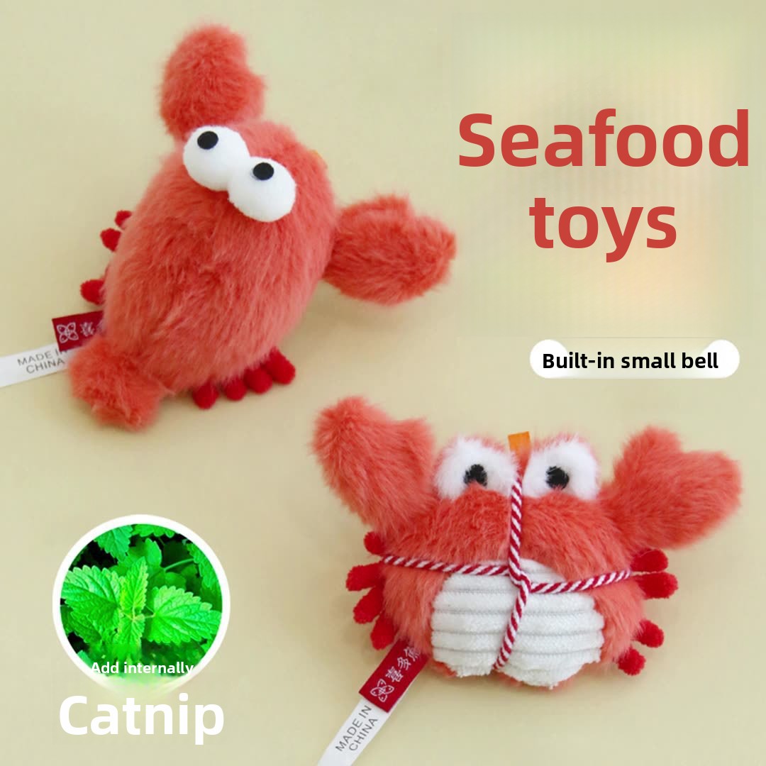 Plush Catnip Crab Lobster Toy – Built-In Bell Dental Health Hunting Toy